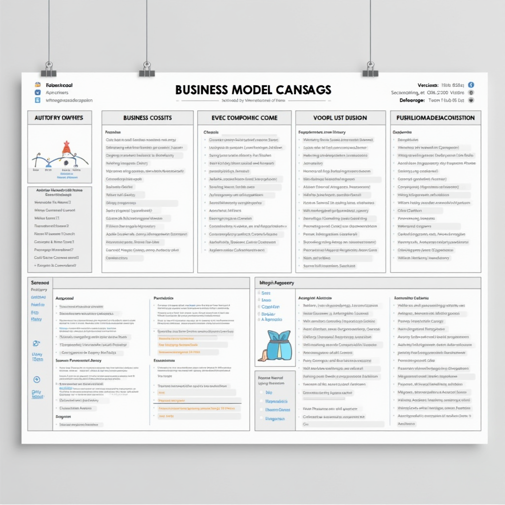 Umfassendes Business Model Canvas mit allen Elementen erfolgreicher Geschäftskonzepte und strategischen Komponenten
