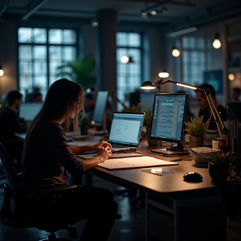Das engagierte Team von DEgonu bei der Arbeit an innovativen Geschäftsideen in modernem Berliner Büro mit kreativer Atmosphäre