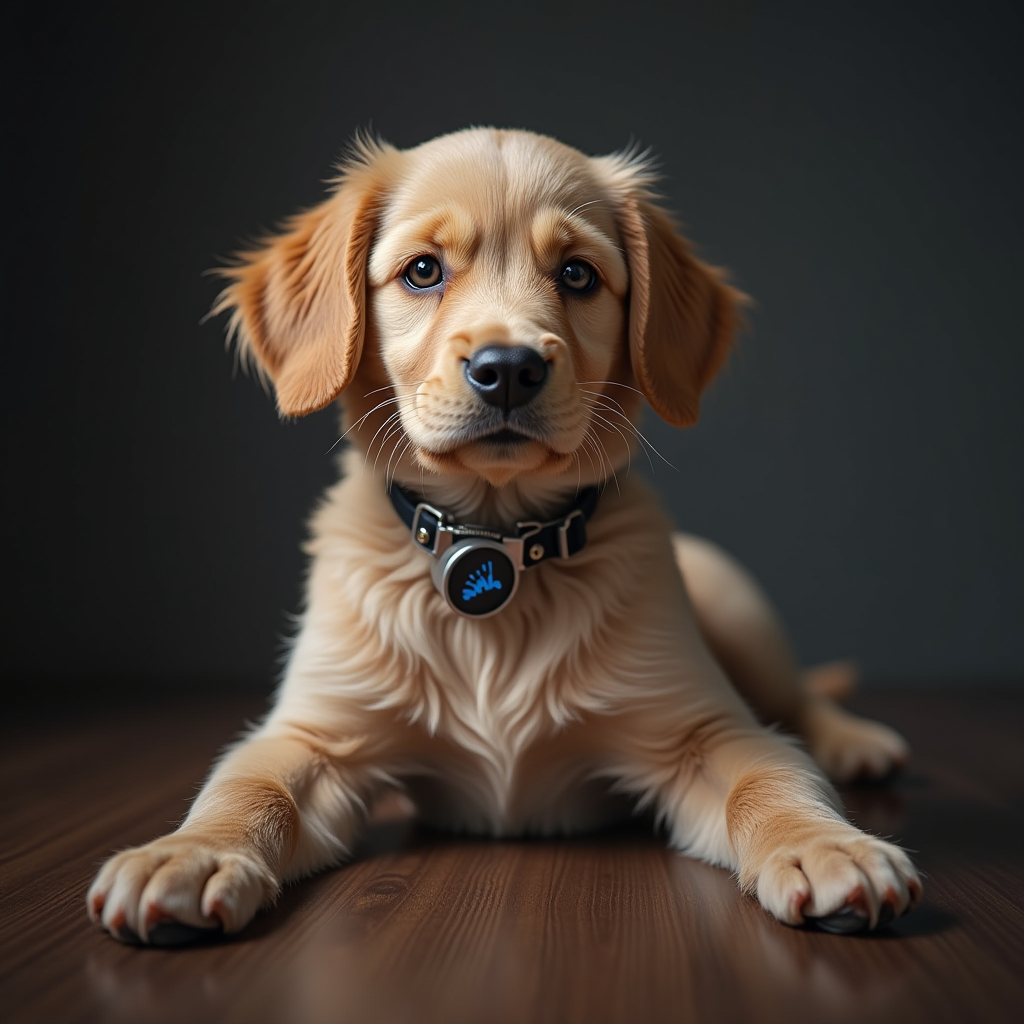 Moderne Haustierdienstleistung mit innovativer Technologie, Smart Collars, App-Interface und zufriedenen Haustieren